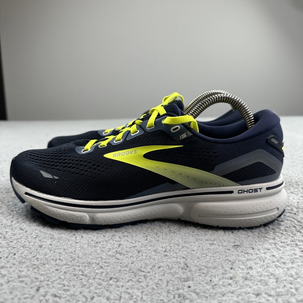 Brooks Ghost 15 Running Shoes Men 8D Blue Yellow Athletic Sneakers Gym Outdoors